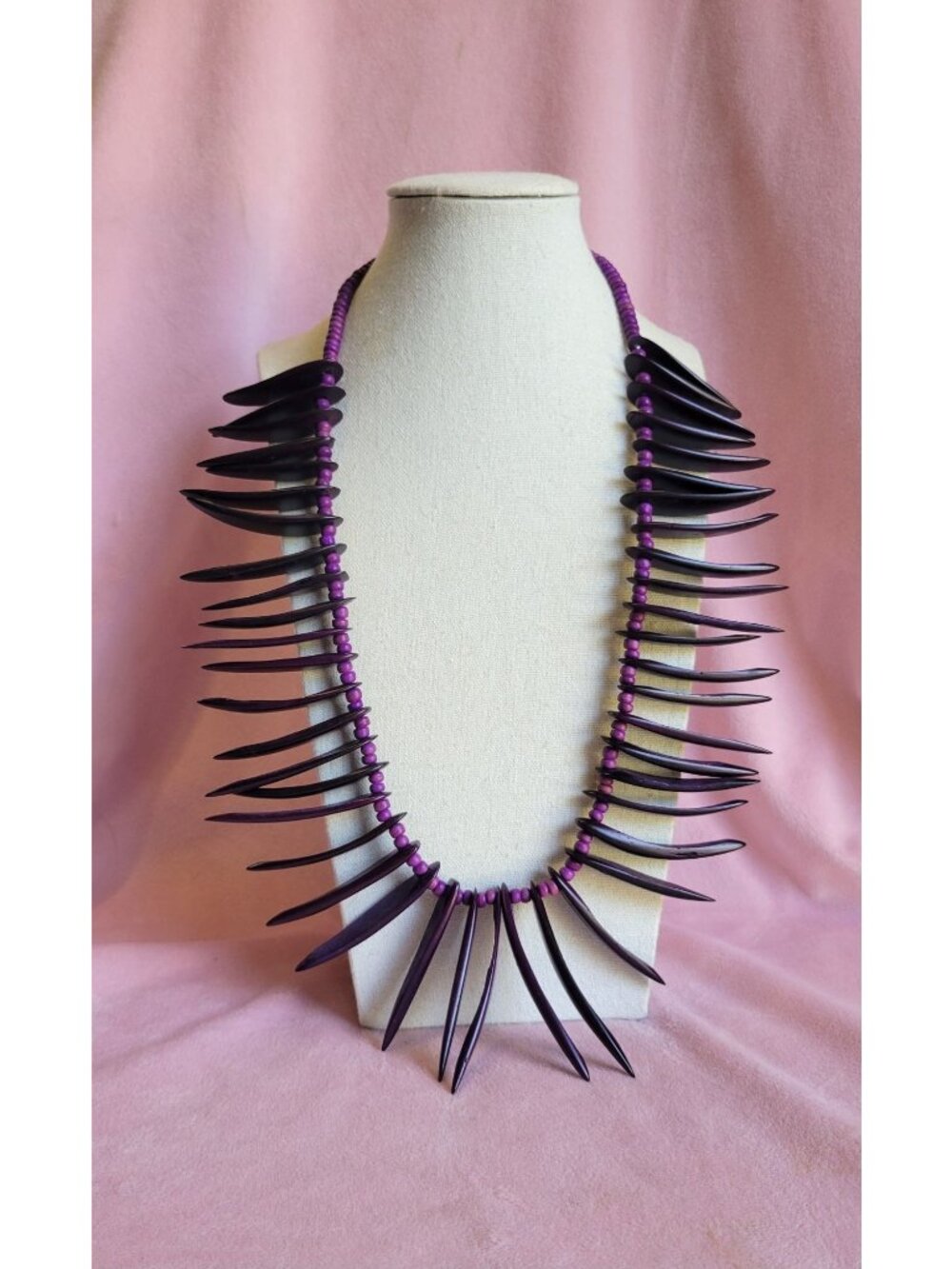 Deep Purple Spikey Faux Wooden Beaded Statement Necklace N1C